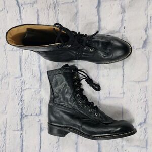 Acme WOMENS 8 D Black Leather Lace Up Ankle Boots Kiltie 15790  VINTAGE MADE USA